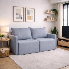 Sofá Cama Dubai Retratil e Reclinavel 3 Lugares em Linho Sofatec, Azul