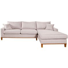 Sofa Living California 4 Lugares Chaise Lado Esquerdo Revestido Linho Base Madeira