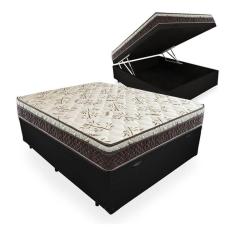 Cama Box Baú Casal Conforto Sintético Preto + Colchão Casal Conforto Espuma D23 Com EPS 16x138x188