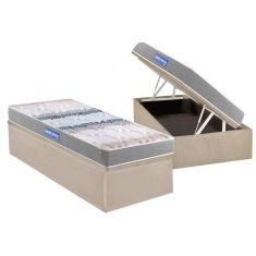 Cama Box Baú Solteiro: Colchão Espuma D45 Probel Guarda Costas + Base CRC Suede Clean(88x188)