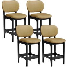 Kit 04 Banquetas Baixa Bar Cozinha E Sala De Jantar Fixa Betta L02 Preto Couríssimo Casco F  - Lyam Decor