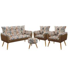 Namoradeira e 2 Poltronas Beta com Puff Solar F-014 Sued Estampado Beg