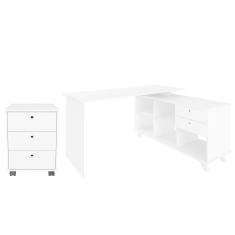 Mesa Escrivaninha em L Golden e Gaveteiro 3 Gavetas Nil A06 Branco - Mpozenato