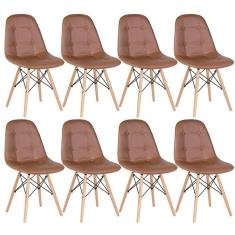 Kit - 8 X Cadeiras Estofadas Eames Eiffel Botonê - Base De Madeira Clara - Marrom