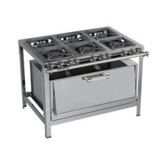 Fogão Industrial 6 Bocas 30X30 com Super Forno Aço Inox Metalmaq, Gás 