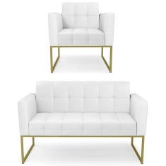 Sofá Namoradeira E 1 Poltrona Base Industrial Dourado Ana Sintético Branco - Ibiza