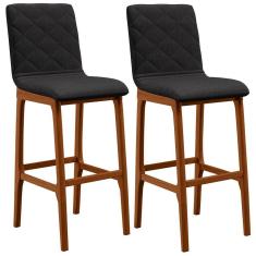 Kit 02 Banquetas Altas Zoe Linho Chumbo