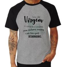 Camiseta Raglan Sou de Virgem - Foca na Moda, Cinza, Preto, GG