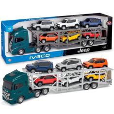 Caminhão Infantil Cegonha Iveco Com 6 Jeeps Carrinho Com Pneus de Borr