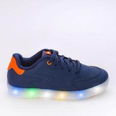 Tênis Casual Infantil Kidy Hype LED Azul Marinho e Laranja