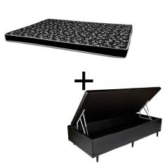 Cama Box Baú Solteiro 88 Tecido Sintético Preto Com Colchão Hamburgo - 100% Espuma - D28 Preto 55x88x188