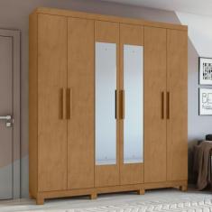 Guarda-roupa Casal 6 Portas 3 Gavetas Jazz com espelho e com Pés Amêndoa Clean