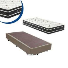 Cama Box Solteiro Colchão Molas Bonnel + Box Sintético Bege 50x88x188