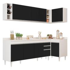 Armário De Cozinha Modulado De Canto Esquerdo 5 Peças Cp53 Balcão Com Tampo Branco/preto - Lumil