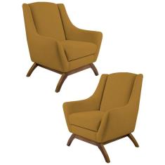 Kit 2 Poltronas Decorativas Base Manu Madeira Juliet B-260 Veludo Mostarda - Domi