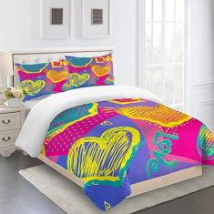 Conjunto De Capa De Edredom Simples Roxo Amarelo Coração Cama Microfibra Capa De Edredom Macio Conjunto De Edredom 140x200cm Conjuntos De Capa De Edredom Com Fecho De Zíper Conjunto De Cama Inclui