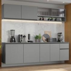 Armário de Cozinha Completa Suspenso 240cm Cinza Nice Madesa 04, Cinza