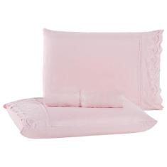 Jogo De Lençol Cama Queen Bordado Inglês 03 peças Percal 400 Fios Eleg