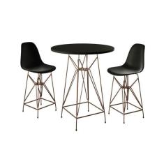 Jogo Mesa Bistrô Eames Preta 60Cm 2 Banquetas Preta Base Ferro Cobre -