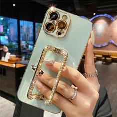 3D Crystal Square Gold Plating Phone Case Para iphone 14 12 Pro Max Mini 11 13 Pro X XS XR 6 S 7 8 Plus SE Cover, L24A3, Mint Green, For 6Plus or 6S Plus