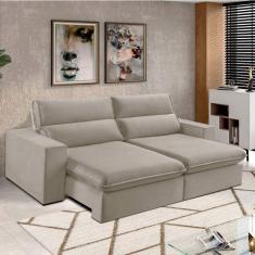 Sofá 4 Lugares 250cm Retrátil e Reclinável Free Veludo Bege