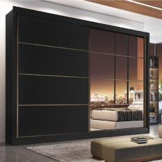 Guarda Roupa Casal com Espelho 2 Portas 6 Gavetas Sevilha 7773 Made Marcs Flex Color Preto/Branco Acetinado/Preto