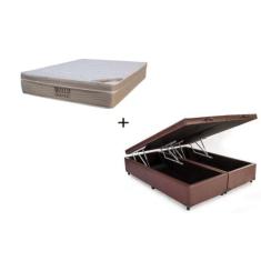 Cama Box Baú Queen 158 Sintético marrom com Colchão Ortobom Airtech Sp