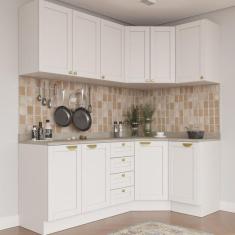 Cozinha Modulada 6 Peças com Tampo 3 Aéreos 6 Portas e 3 Balcões Arizona CabeCasa MadeiraMadeira Branco