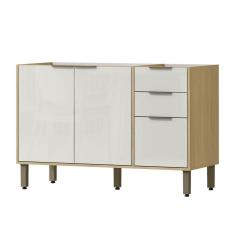 Balcão de Cozinha para Pia 120 Cm Glória 3 Portas 2 Gavetas Castanho/Off White - Mx Móveis