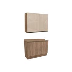 Cozinha Modulada Completa Maxxi 3 Peças 1 Aéreo + 1 Balcão + Complemento C3p11 Nogal