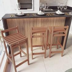 Conjunto 3 Banquetas Altas Bistrô Madeira Maciça Madeira