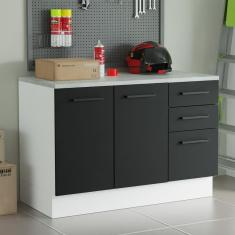 Balcão Multiuso 120cm 2 Portas 3 Gavetas Branco/preto Agata Madesa Branco/preto