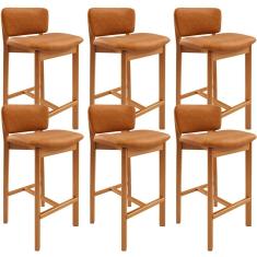 Kit 06 Banquetas Alta Para Cozinha Sala De Jantar Bar Dara L02 Couríssimo Canela - Lyam Decor