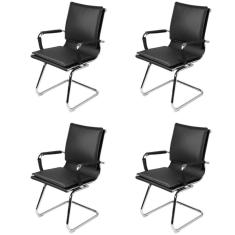 Kit 4 Cadeiras para Escritório Interlocutor Estofada em Sintético 3304 Or Design Preto