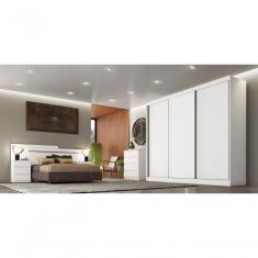 Guarda Roupa Casal Logan 3 Portas de Correr 8 Gavetas 100% MDF Branco Móveis Novo Horizonte
