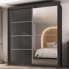 Guarda Roupa Casal Chicago MP4269 2 Portas de Correr 4 Gavetas MDP Preto Multimóveis