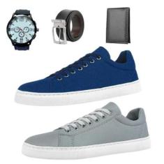 Kit 2 Tênis Cinza E Casual +Carteira+Cinto+Relógio-Masculino