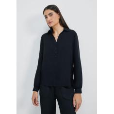 Camisa Básica Feminina Com Bolsos Frontais - hering, XG, Preto