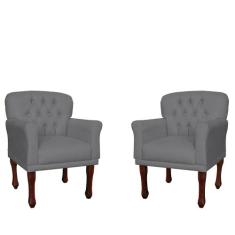 Kit 02 Poltronas Decorativas Anita Pés Luis XV Suede Cinza - DS Estofa