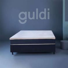 Cama Box Casal com Colchão Mola Ensacada Guldi Macio Branco e Azul