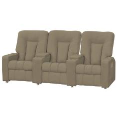 Poltrona Tripla Reclinável Cinema Pena Bege Escuro