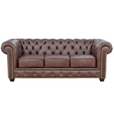 Sofá 3 Lugares Sala De Estar 235cm Chesterfield Pés Madeira
