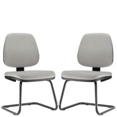 Kit 02 Cadeiras Para Escritório Job Fixa Linho Cinza - Lyam Decor