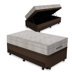 Cama Box Baú e Auxiliar Solteiro + Colchão de Molas Ensacadas - Ortobo