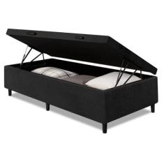 Cama Box com Baú Solteiro 0,88 com 41cm de Altura Prince Preto, Preto