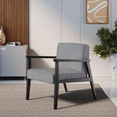 Poltrona Madeira Maciça Julia Preto/Algodão