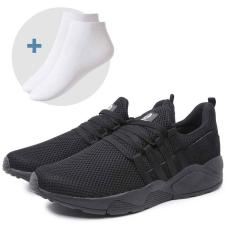 Kit Tênis Masculino Esportivo Preto Comfort Com Tala Respirável + Meia Cano Curto Branca