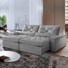 Sofá Retrátil e Reclinável 4 Lugares 220cm Diamond Super Pillow Montano Estofados Veludo Cinza