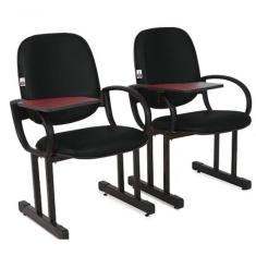 02 Cadeiras Para Auditório Com Prancheta Linha Dallas Auditório Preto