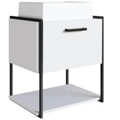 Gabinete Para Banheiro Suspenso 50cm P1009 Branco Com Cuba Placa e Ponto